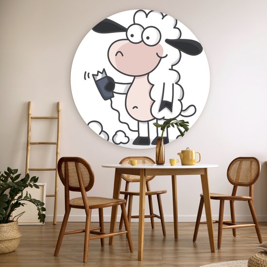 Une illustration d'un mouton avec un rasoir Assiette en plastique cercle mural ⌀ 150 cm XXL / Groot format!
