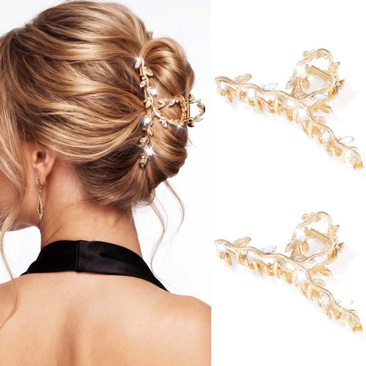 Strass haarspelden, goudkleurige metalen haarspelden, fonkelende haarspelden, haaraccessoires voor dames (goud)