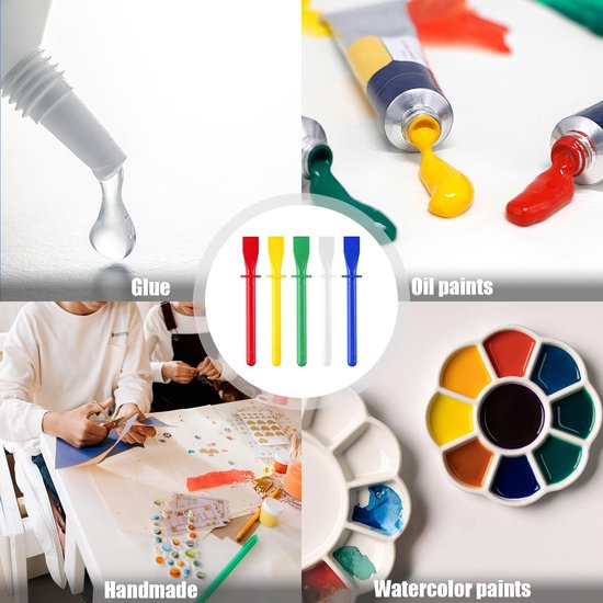 Spatels, spatels voor PVA-lijm, felgekleurde plastic spatels, applicator, knutselaccessoire voor tieners, voor kunst, knutselen, school, thuis, rood, geel, blauw, groen, wit — afbeelding 4