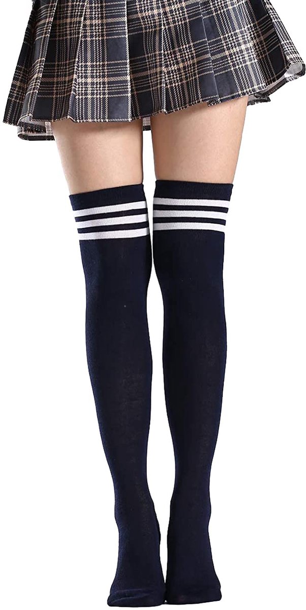 Kniekousen voor dames, gestreepte overknees, lange gebreide warme hoge kniekousen, leggings, kousen, cheerleader-kostuum, sportsokken voor dames en meisjes
