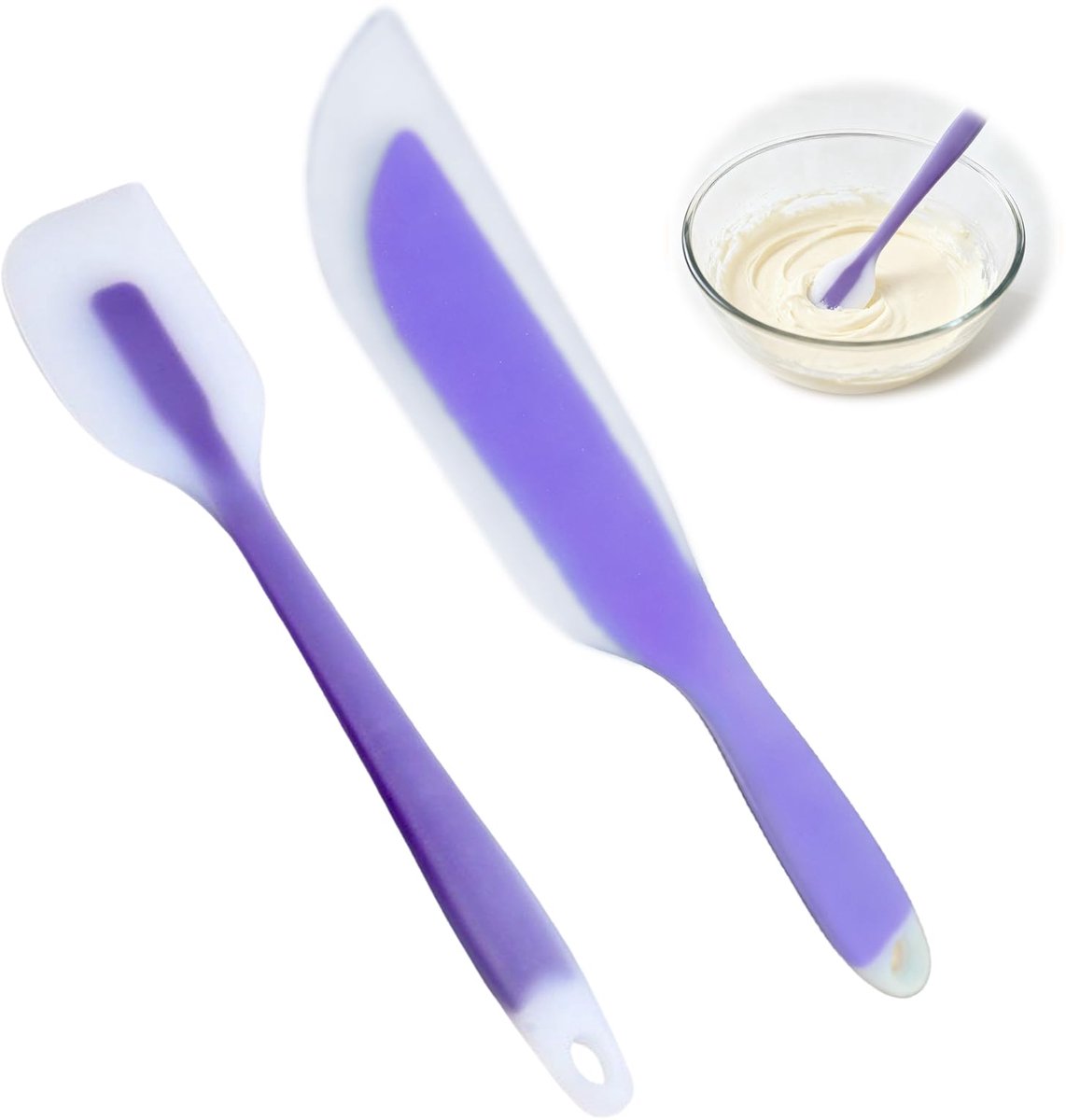 2 stuks flexibele siliconen spatels, 27 x 4 cm/21 x 4 cm, hittebestendige deegschraper siliconen, flexibele siliconen spatel voor mengkom, bakken, koken, paars
