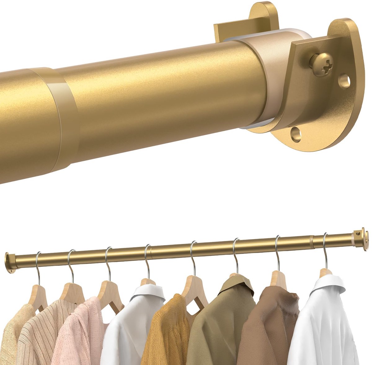 kast, uittrekbare kledingstang 43–135 CM, kledingstangen voor garderobes, wasruimtes en campers, goud