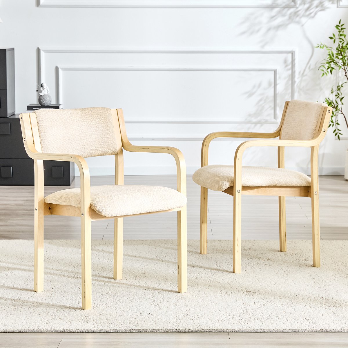 HAUSS SPOLE Eetkamerstoel - Set Van 2 - Met Armleuning In Scandinavisch Design - Voor Eetkamer, Keuken En Woonkamer - Hout Crème White