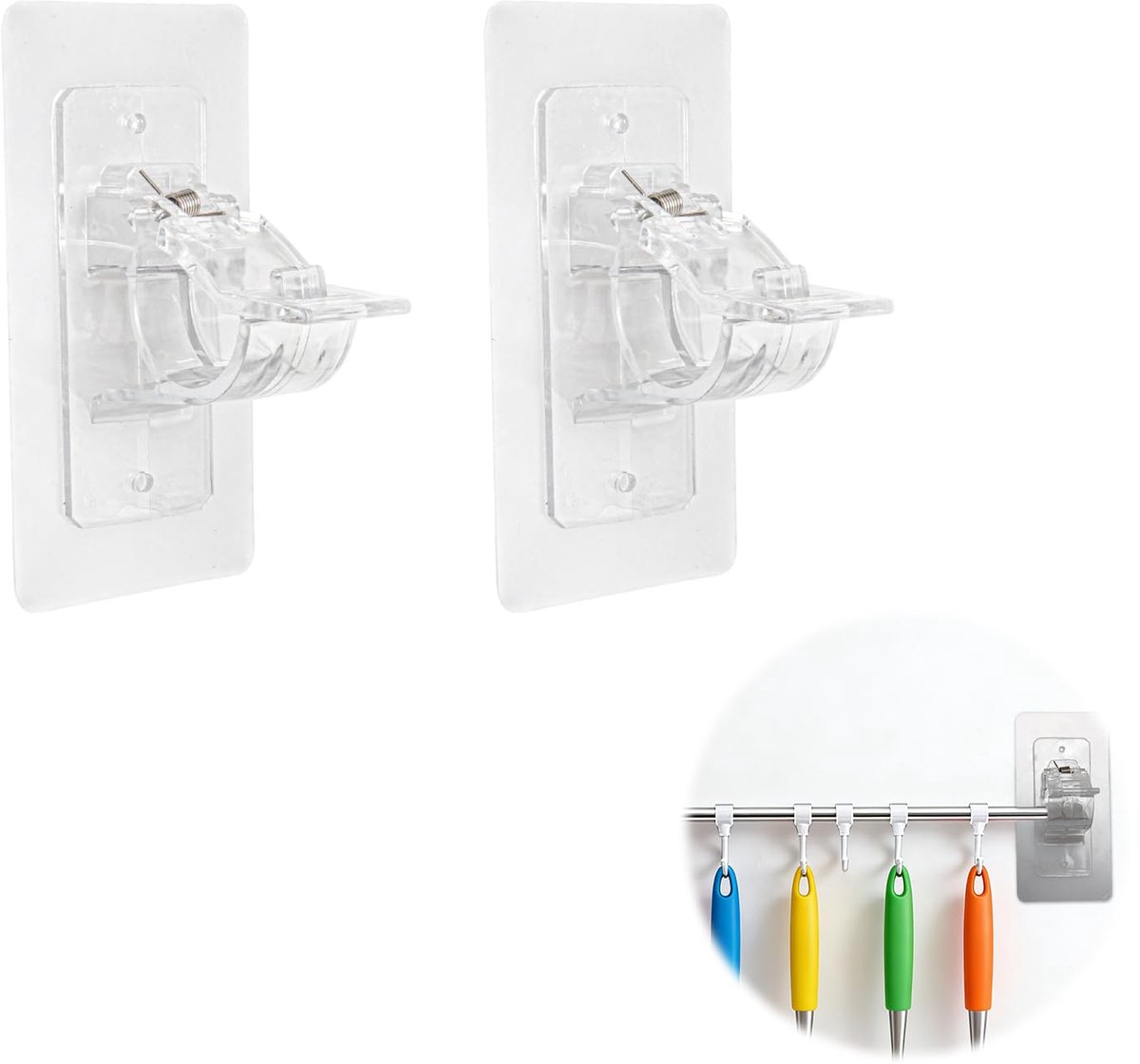 Gordijnroedes zonder boren, zelfklevende gordijnroedehouders, groot, verstelbare kleefhaken voor gordijnroede, nagelvrij, ideaal voor woonkamer, badkamer en raamdecoratie