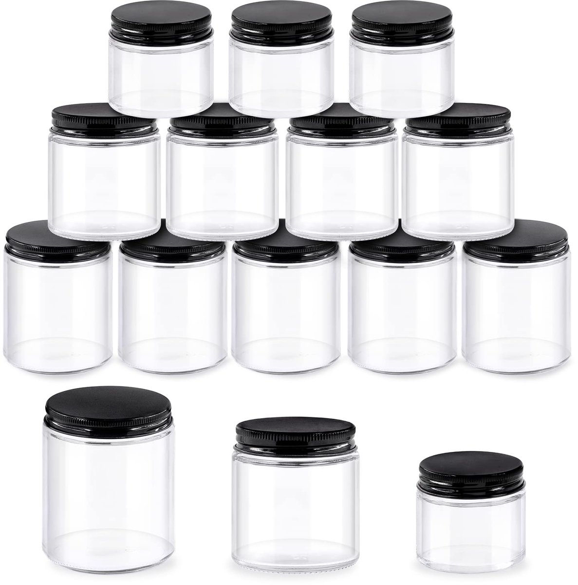 Set van 12 glazen potjes van 2oz, 4oz en 8oz met deksels voor het opslaan van crèmes, cosmetica en lotions