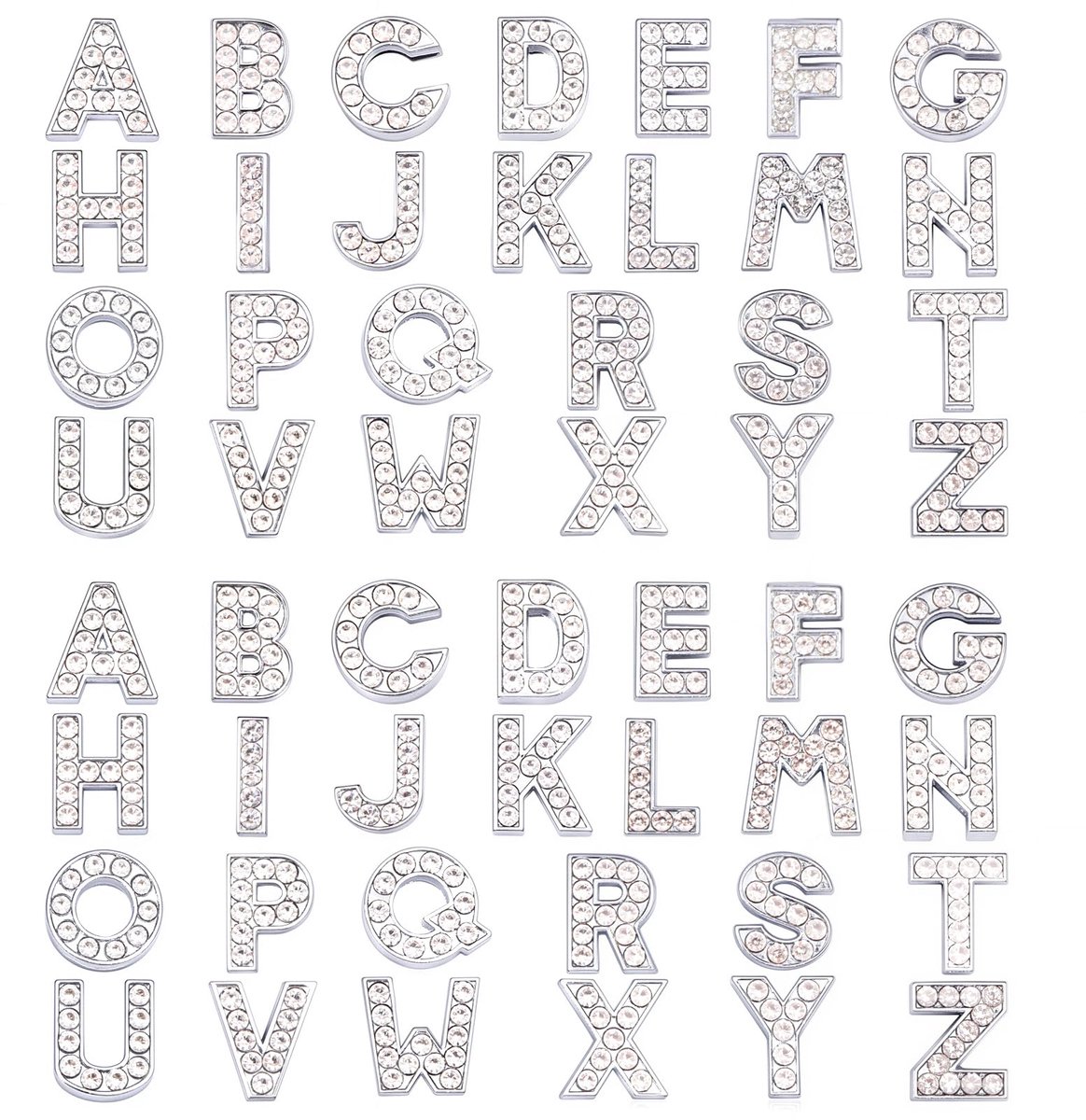 52 stuks alfabet A-Z letter dia charme strass kralen 8mm gat dia alfabet letters voor polsbandjes/armbanden, roestvrij staal kleur