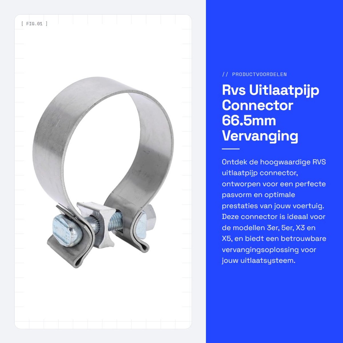 Dailygoods- Uitlaatpijp Connector - Roestvrij Staal - Vervanging voor 3er/5er/X3/X5 - 66,5 mm - OEM 18308506992 - Schokbestendig - Uitlaatklem