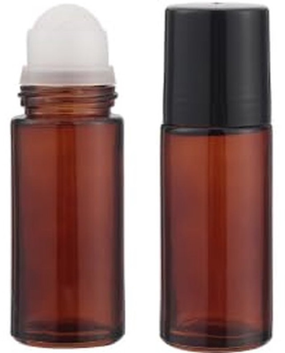 Dailygoods- Rollerfles 50 ml - 2 Stuks - Tawny Glazen - Zwart Plastic Deksel - Essentiële Olie - Duurzaam en Herbruikbaar - Geurroller