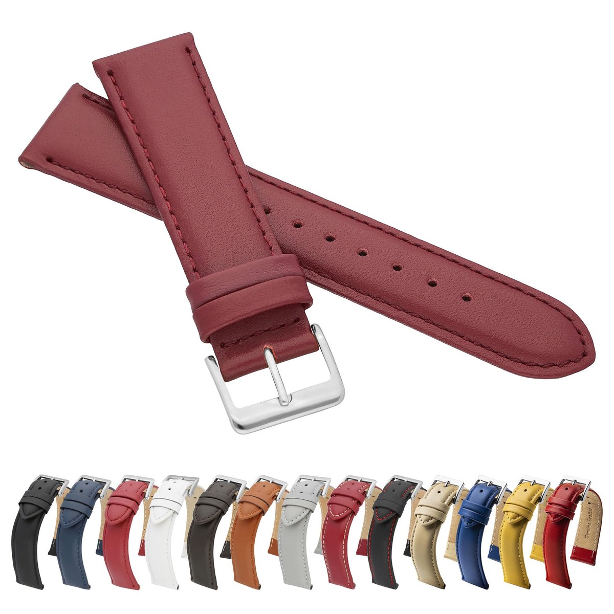 Dailygoods- Horlogeband 18mm - Gladde leren armband - Echt leer - Tijdloze elegantie - Zilveren gesp - Hoogwaardige afwerking