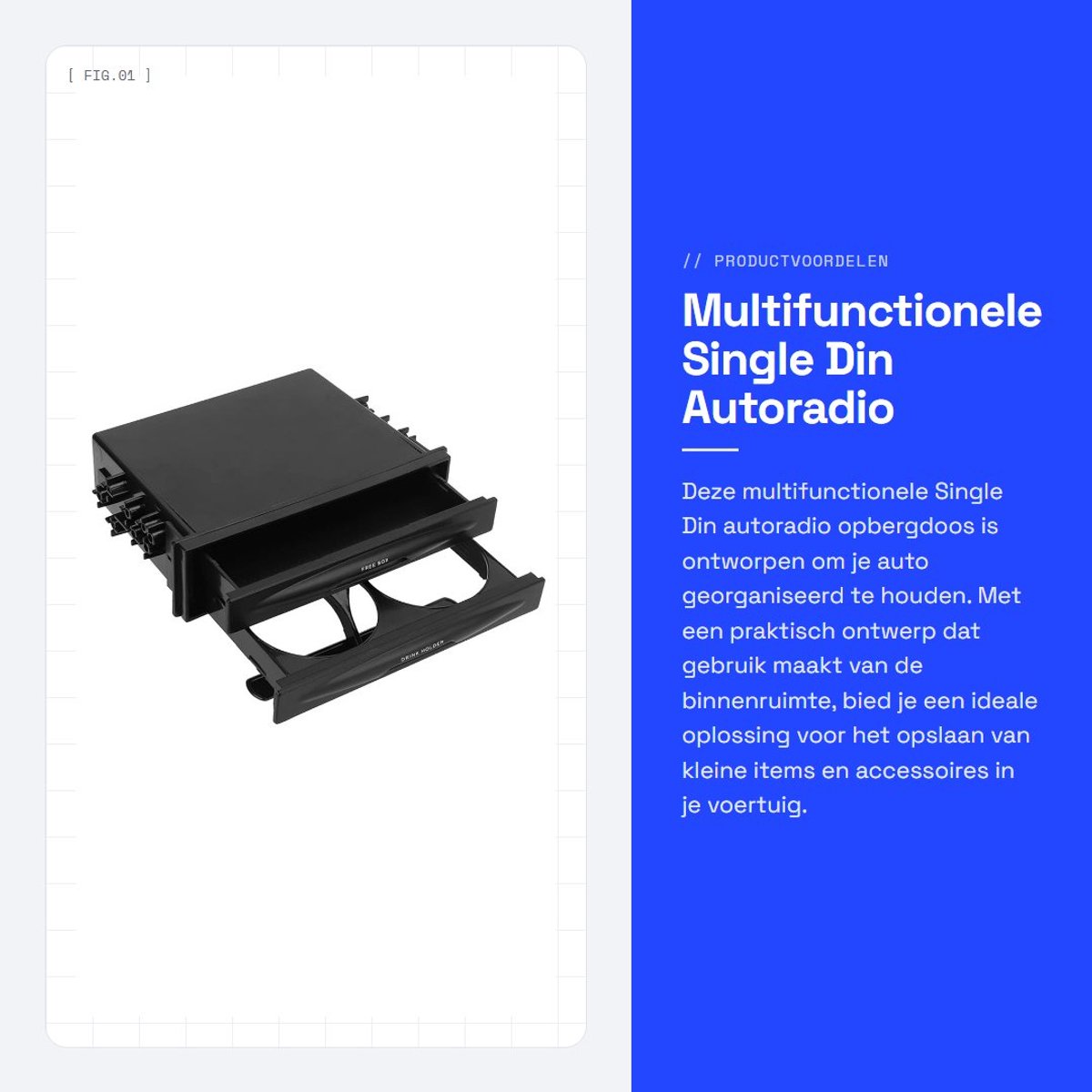 Dailygoods- Autoradio Opbergdoos 2 Laags - Multifunctionele Opbergbak - Universele Bekerhouder - Geschikt voor 173x48mm - Ruimtebesparend Ontwerp - Opbergvak
