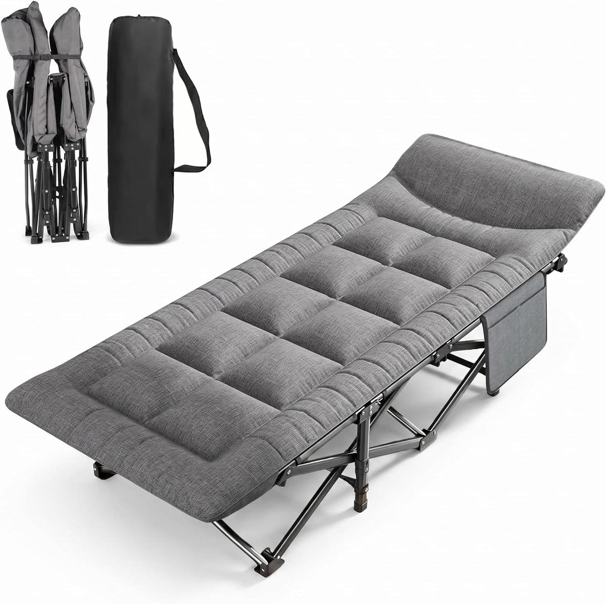 Veldbed met matras - Logeerbed opklapbaar - Comfortabel kamperen - Stabiel stalen frame - 65 x 190 cm - A