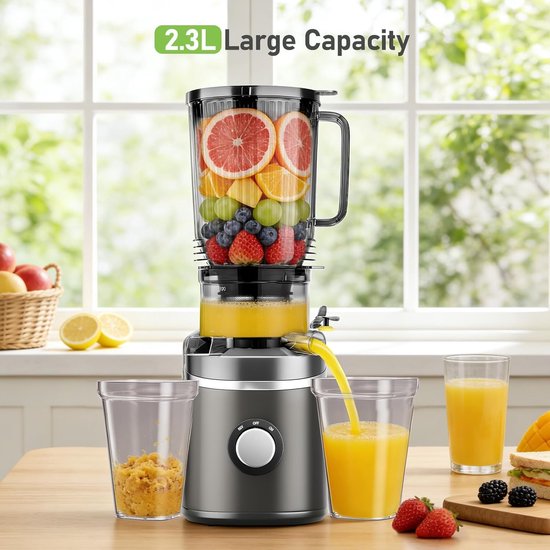 Slowjuicer - Sapcentrifuge Koude Pers - Gezond Sap Maken - Grote Vulopening - 2.3 Liter - Grijs — afbeelding 4