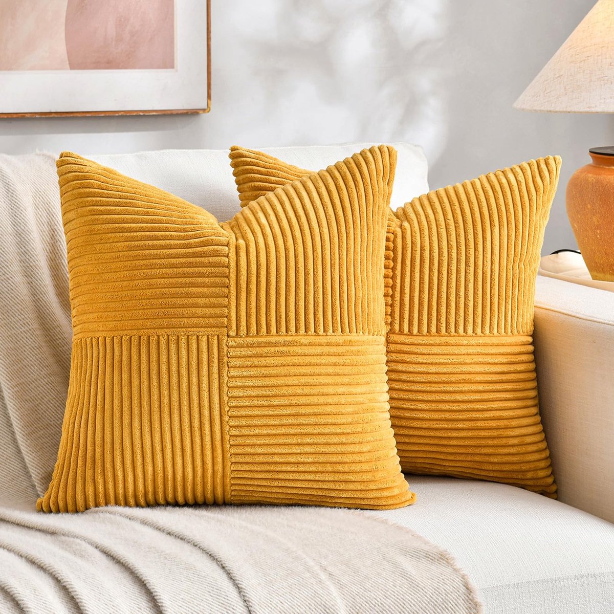 Dailygoods- Kussenhoezen 60 x 60 cm - Set van 2 - Boho/Corduroy - Zacht/Decoratief - Onzichtbare Ritssluiting - Klassiek Patroon - Decoratieve Kussens