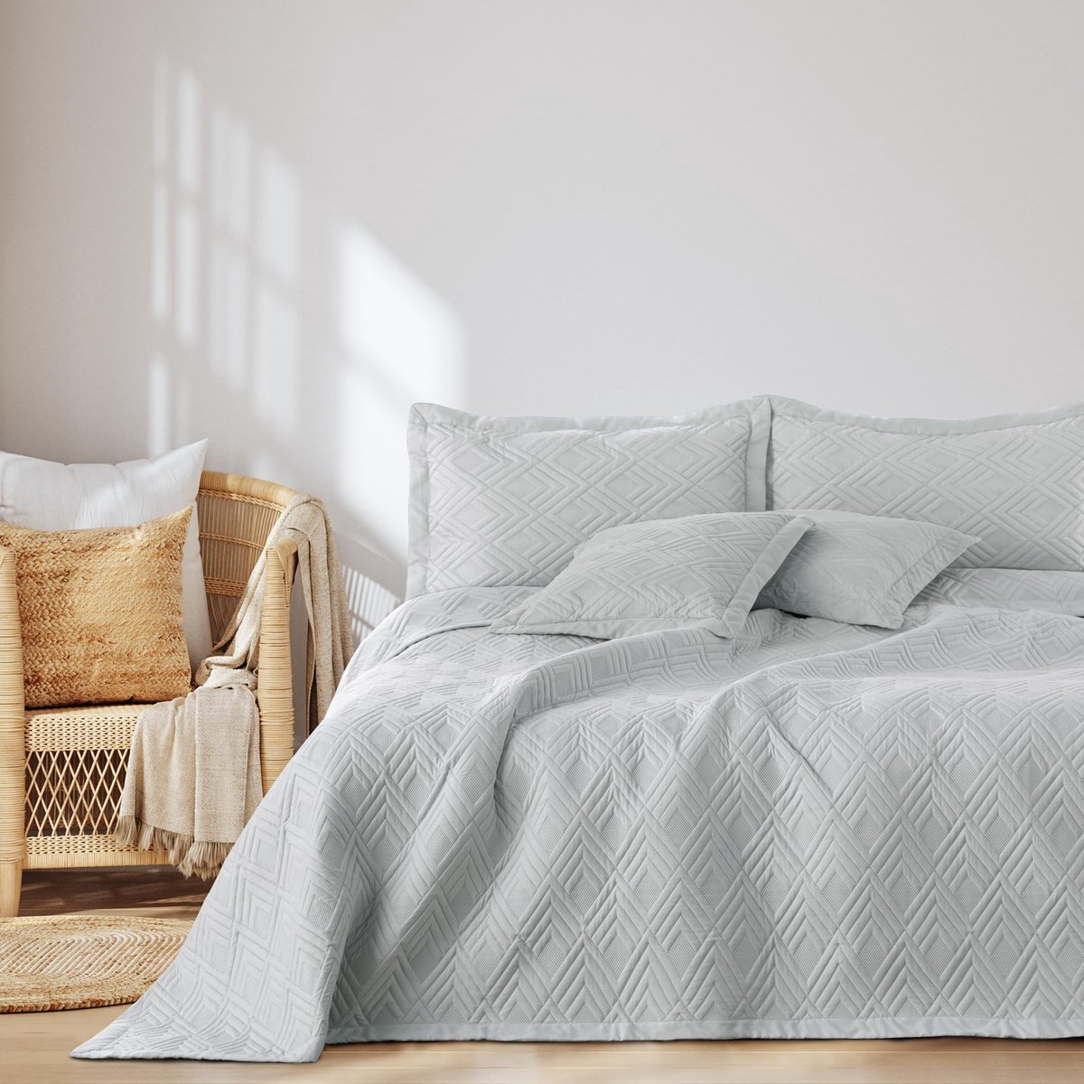 Bedsprei, tweezijdig ultrasonisch stiksel, polyester, Ophelia zilver