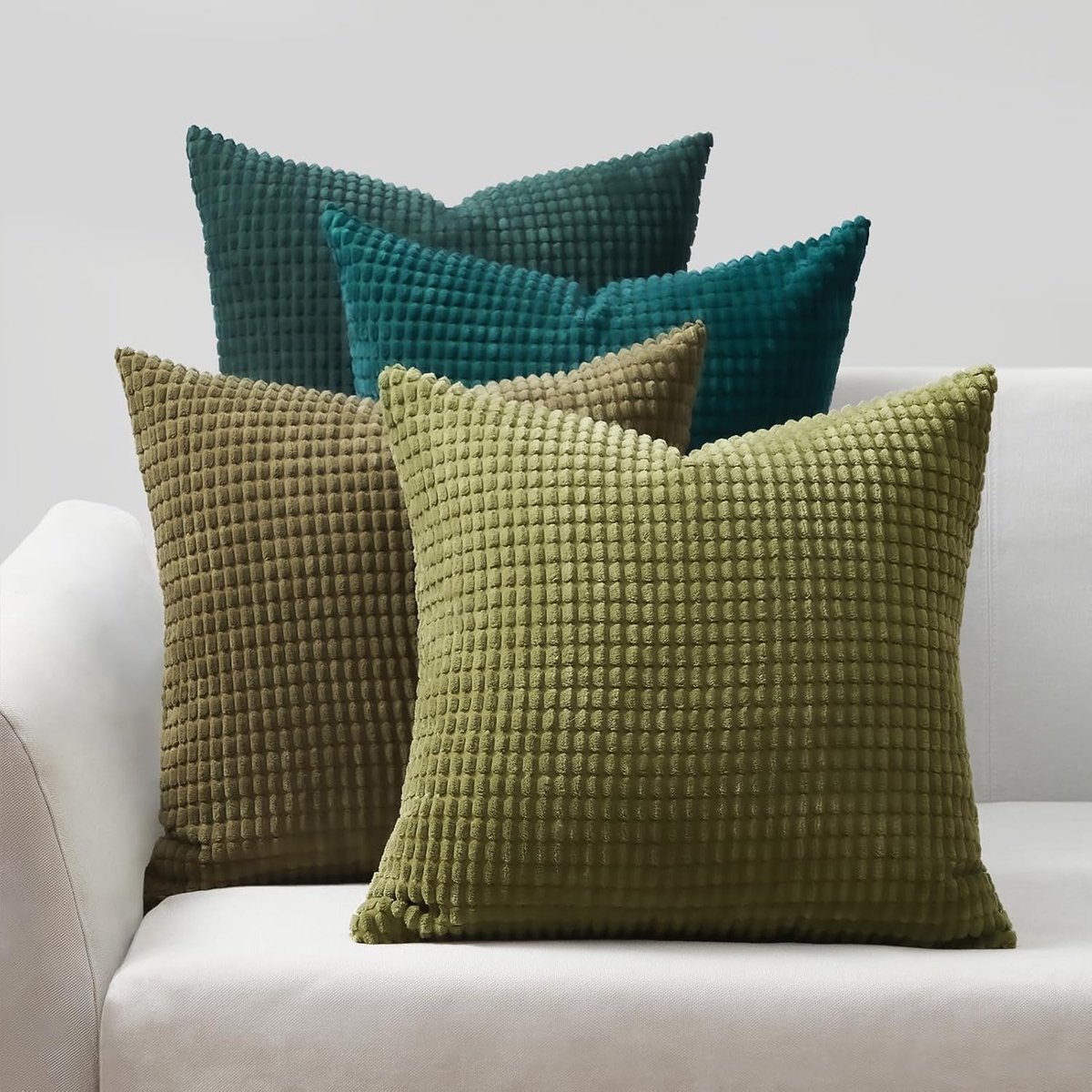 kussens voor bank, Scandinavische woonkamer, 2 vierkante kussens, dubbelzijdig pluisd Cheryl vlak patroon