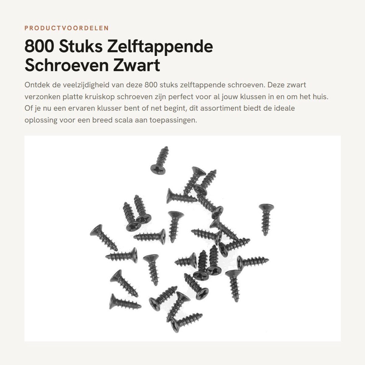 Dailygoods- Zelftappende Schroeven 800 Stuks - Zwart - Verzonken Platte Kruiskop - Koolstofstaal - Assortiment - Handige Bediening