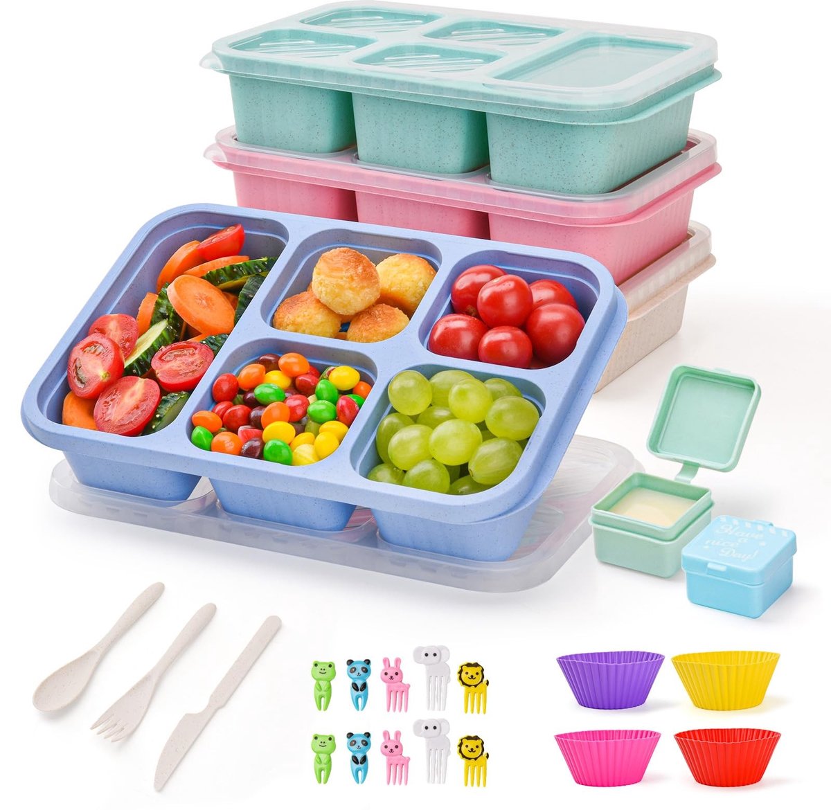Dailygoods- Bento Lunchbox 5-vakken - Snackbox - Lunchbox Kinderen/Volwassenen - Herbruikbare Maaltijdcontainer - Lichtgewicht - Stapelbaar