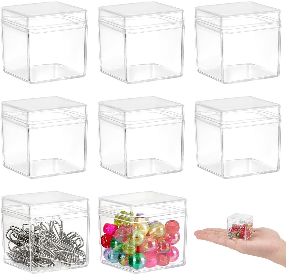 Dailygoods- Opbergdozen 18 stuks - Kunststof - Transparant - Kralen/Sieradenaccessoires - Klapdeksel - 4 x 4 x 4 cm - Opbergboxen