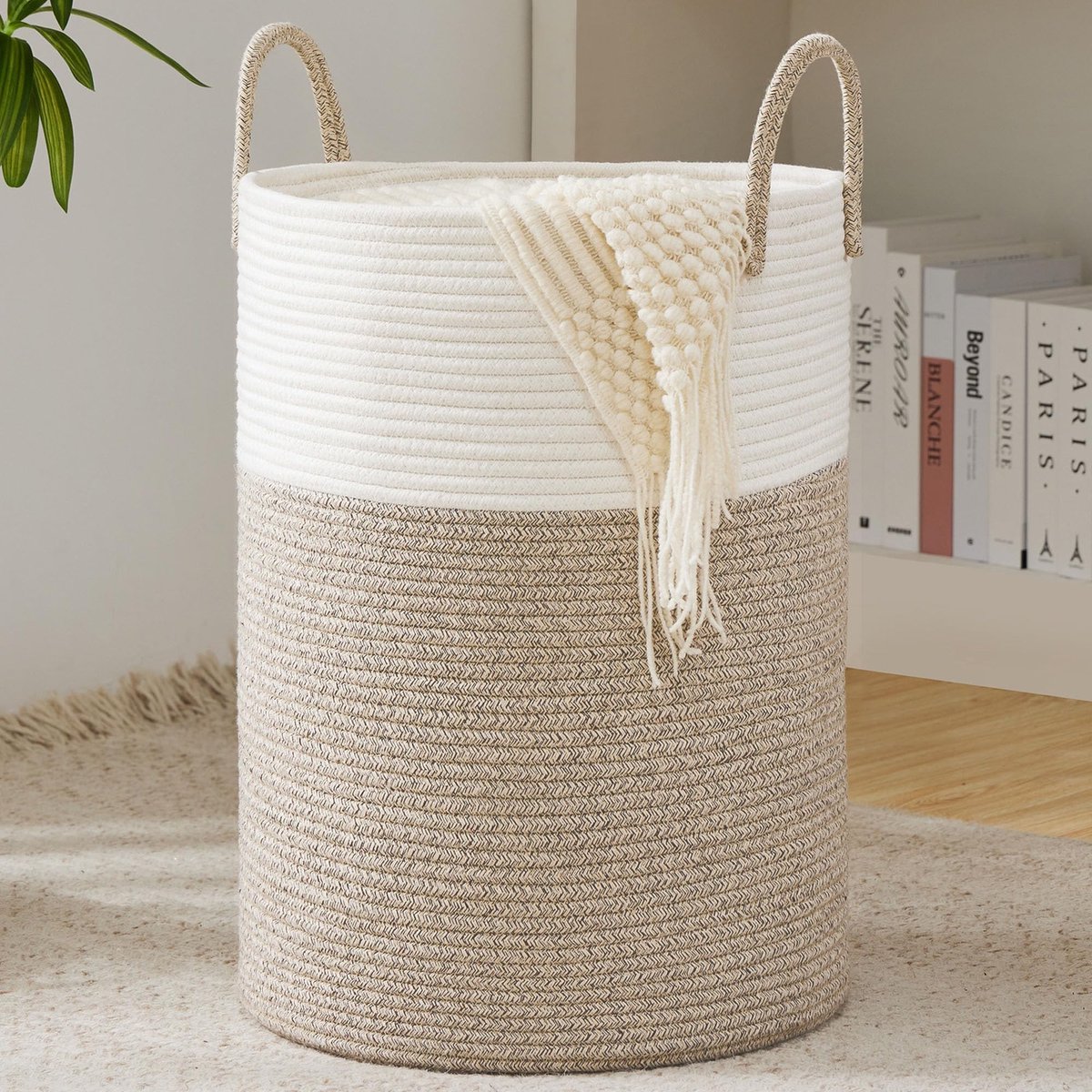 Dailygoods- Wasmand Gevlochten - Opbergmand voor Speelgoed - Katoenen Touw - Ronde Vorm - Handgemaakt - Met Handvat