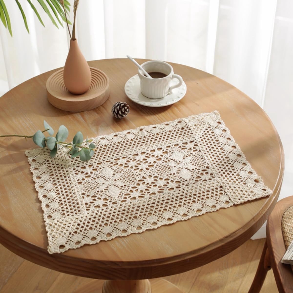 Dailygoods- Placemat Set van 2 - Katoenen/Linnen - Gehaakt Kant - Antislip - Rechthoekig - 32 x 40 cm - Afwasbaar - Tafelmat