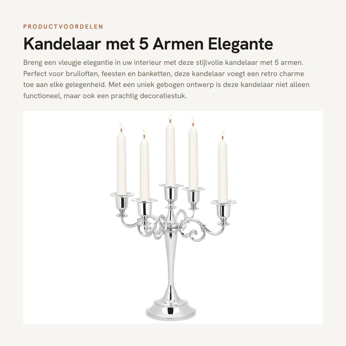 Dailygoods- Kandelaar 5 Armen - Retro Design - Stijlvol en Elegant - Antislip Vloerkussen - 26 x 26,5 cm - Exquisiete Decoratie - Kaarsenhouder