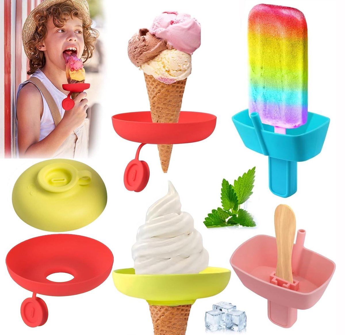 Dailygoods- Ijslollyhouders 4-pack - Herbruikbare Ijslollyhouders - Siliconen Druppelhouders - Ijshoornhouders - Rietjes - Duurzaam Ontwerp - Ijslollyvormpjes