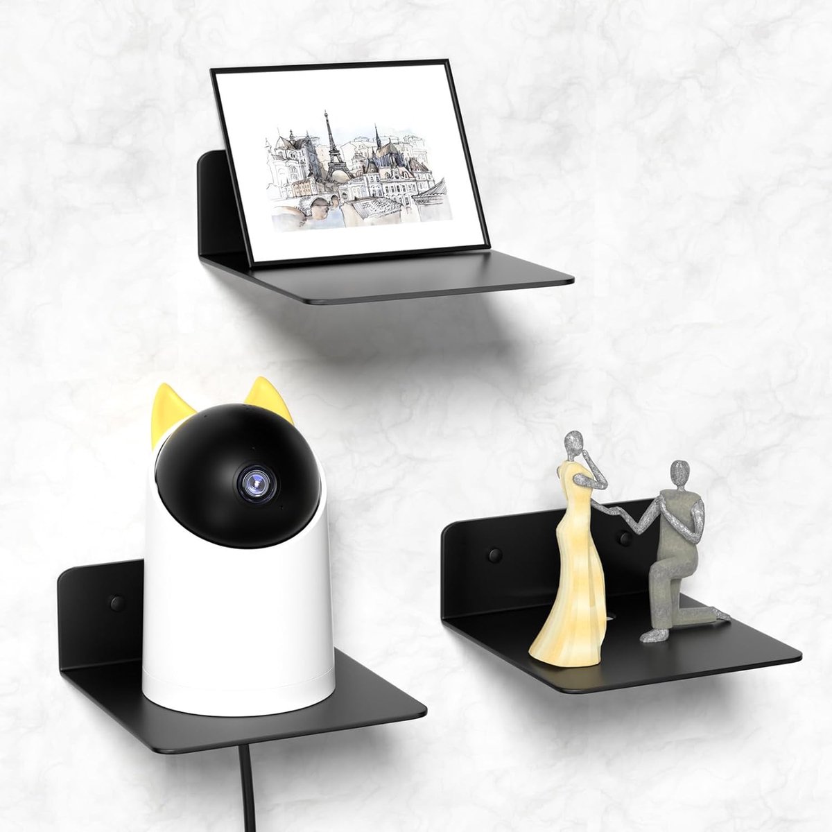 Kleine wandplanken, set van 3, 12,7 cm (5 inch) metalen displayplanken voor kleine modellen, Funkos, verzamelobjecten, kleine beeldjes, zelfklevende zwevende planken voor badkamer, woonkamer