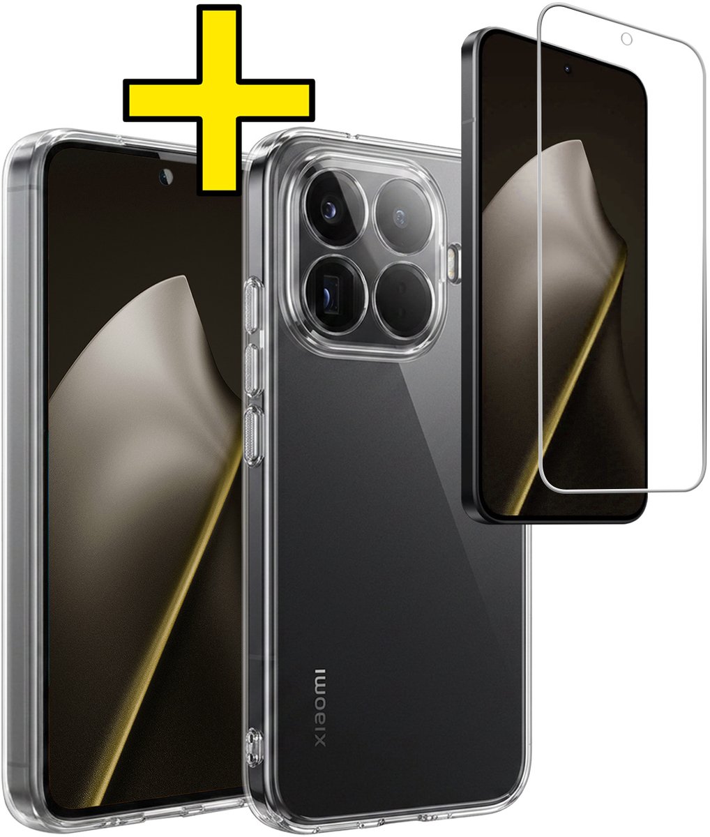 Hoesje - Met Screenprotector - Geschikt voor Xiaomi 15T Pro - Sterk & Shockproof - Back Cover - Siliconen Case - Telefoon Hoes - Telefoonhoesjes - Transparant