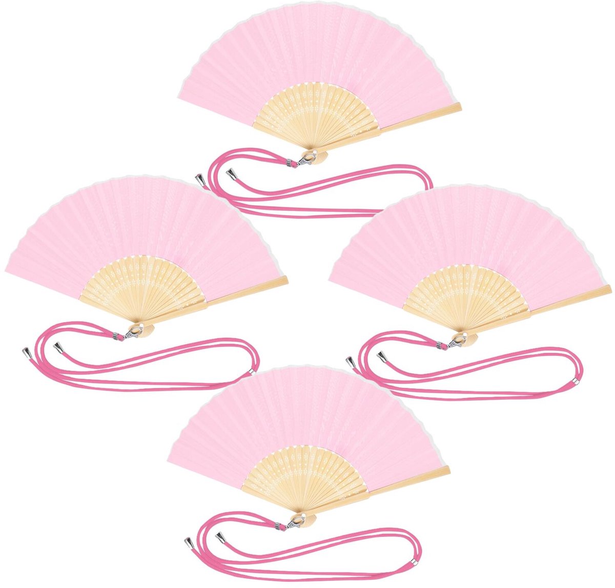 Bellatio Design Spaanse handwaaier - 10x - roze - bamboe/polyester - 38 x 21 cm - met nekkoord - festival waaier