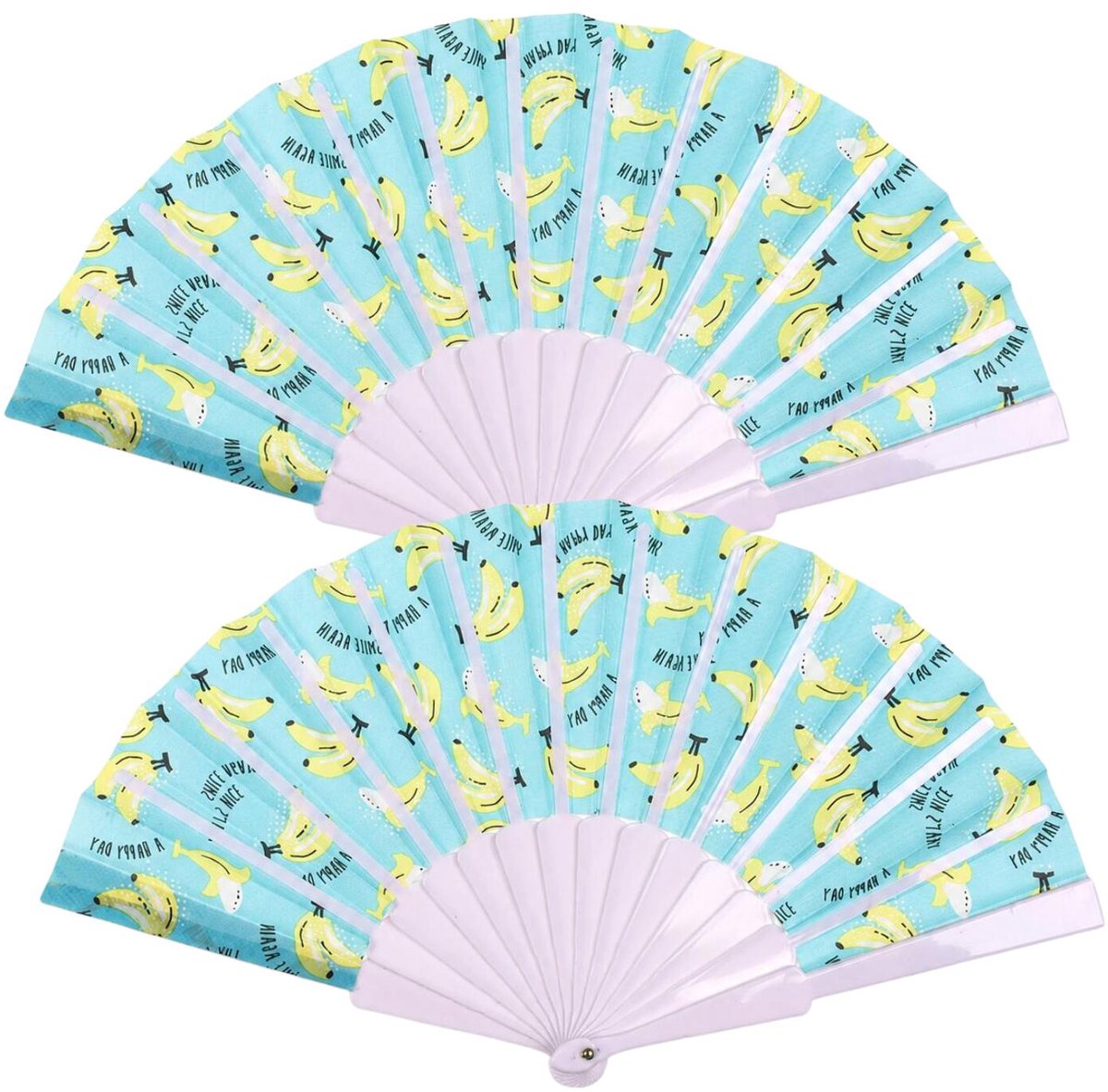 Spaanse hand waaier - 2x - Bananen print - 23 cm - kunststof - Fruit thema