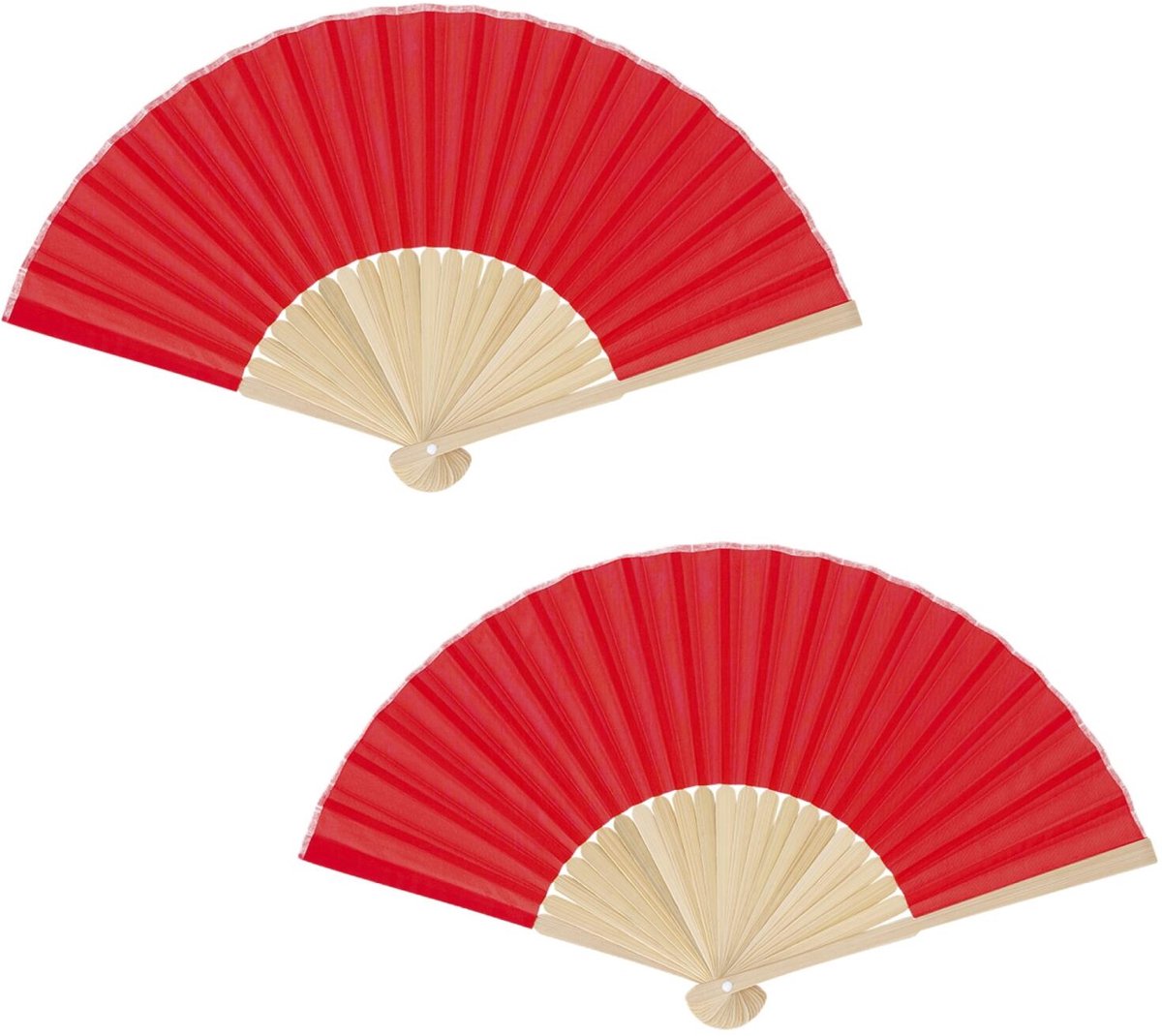 Bellatio Design Spaanse handwaaier - 2x - rood - bamboe/papier - 38 x 21 cm - spaanse waaier - festival waaier