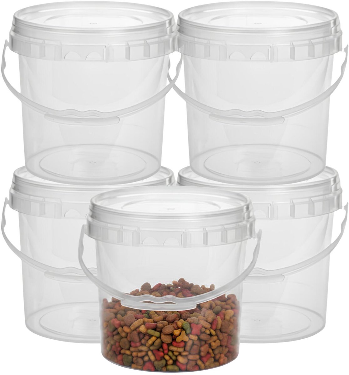 CM Opslag emmer/box met deksel en handvat - 5x - transparant - 2.1 liter - voedsel - dierenvoer - korrels - lege containers - wecken