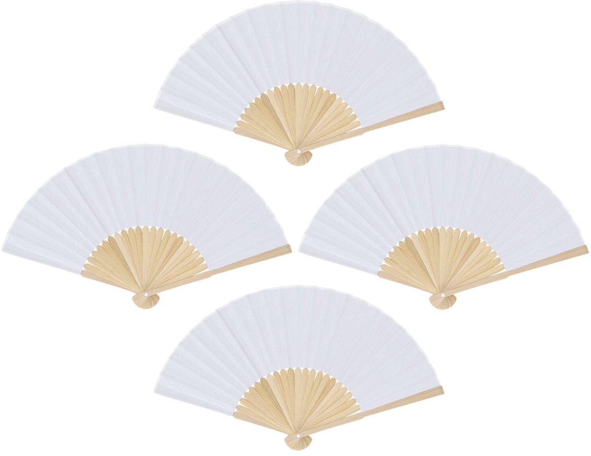 Bellatio Design Spaanse handwaaier - 4x - wit - bamboe/papier - 38 x 21 cm - verkoeling in de zomer