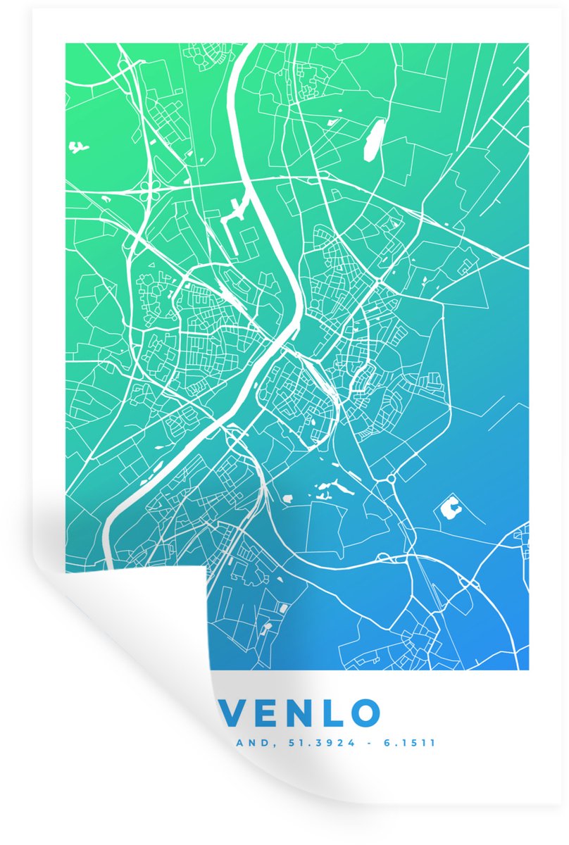 Muurstickers - Sticker Folie - Stadskaart - Venlo - Blauw - 40x60 cm - Plakfolie - Muursti