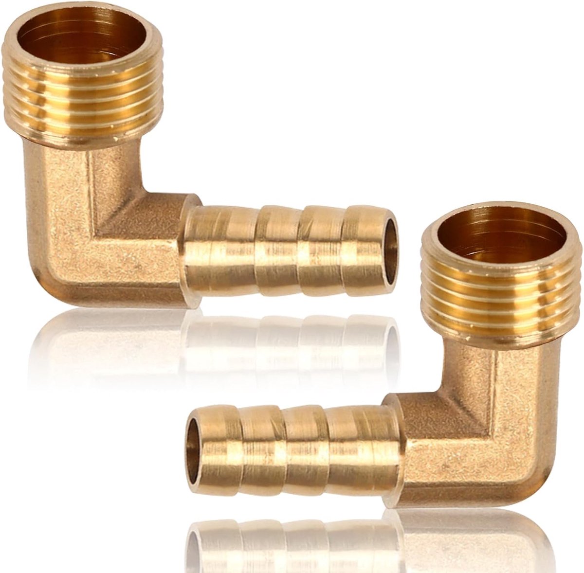 2 stuks messing hoek 90° slangaansluiting, 1/2 inch buitendraad op 10 mm barkoppelingsaansluiting geschikt voor drinkwater, sanitaire aansluitstukken, accessoires voor waterslang