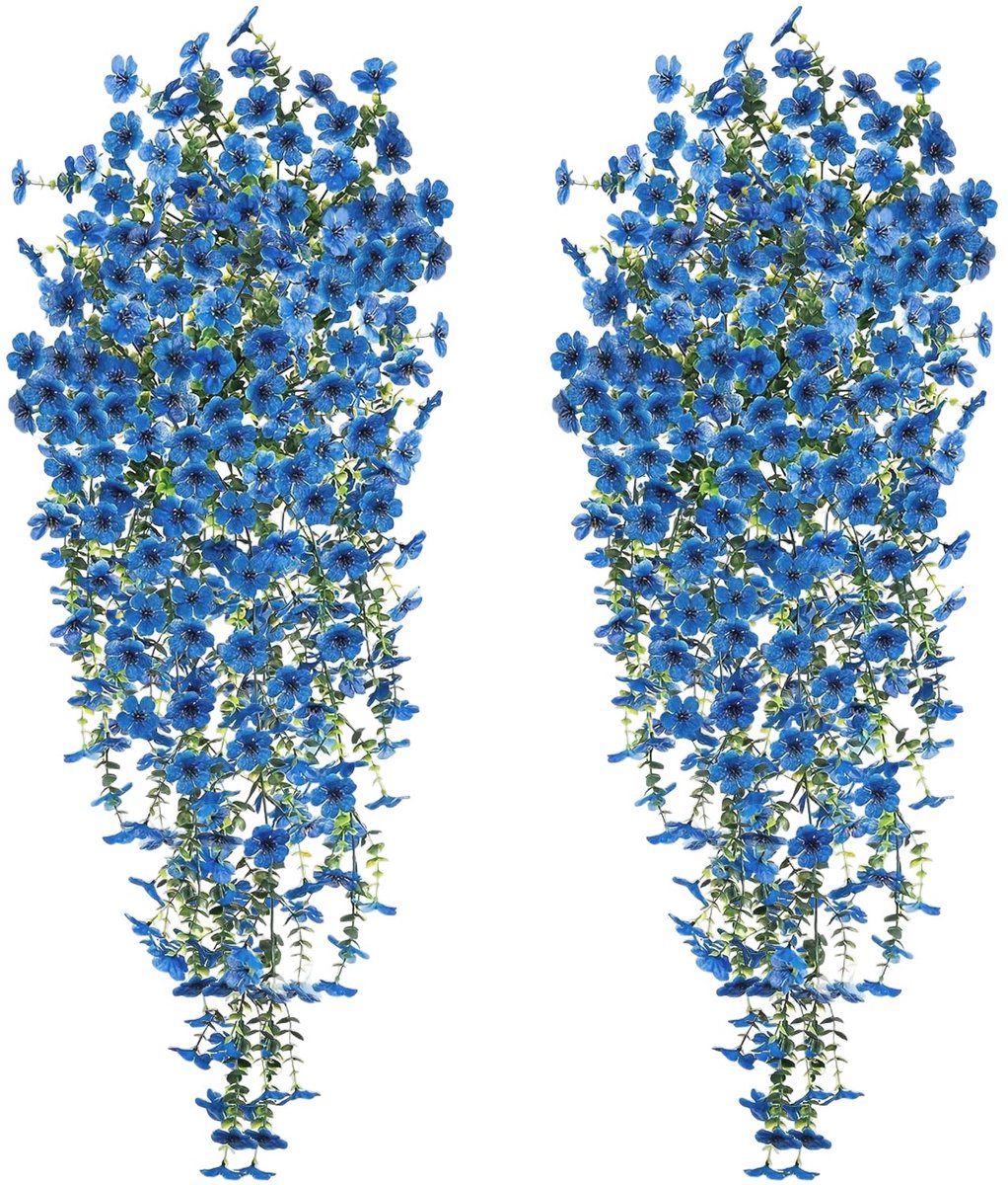 4 stuks kunstbloemen om op te hangen, 77 cm, kunstbloemen, hangend, kunstplant, balkon, UV, kunstbloemen, voor buiten, tuin, terras, feest, bruiloft (blauw)