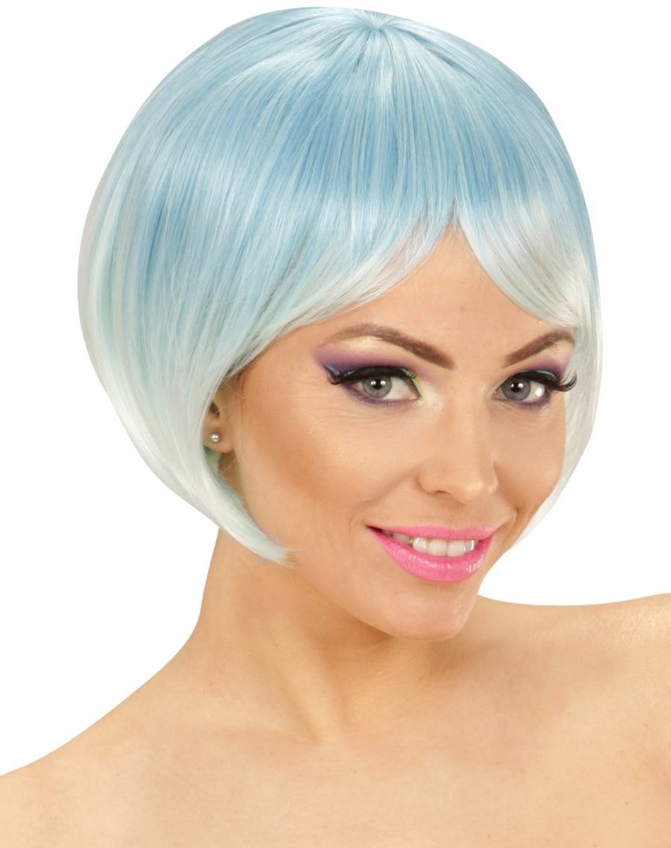 Two-Tone Damespruik Blauw-Turquoise - Carnavalspruik
