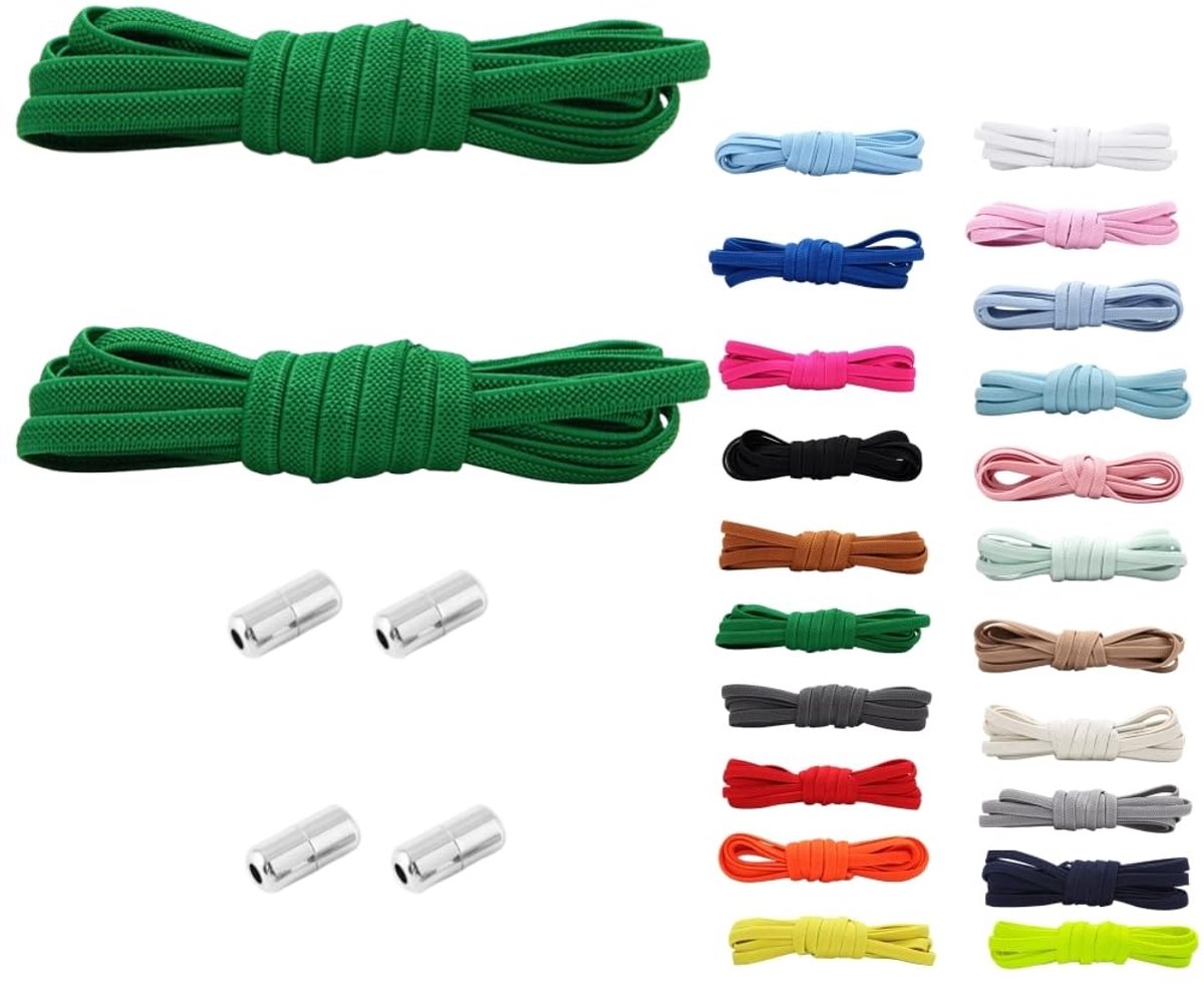 2-delige set premium elastische veters met metalen capsule, verstelbare veters zonder strikken, snelsluitsysteem, 100 cm lang, voor sneakers, hardloopschoenen, sportschoenen