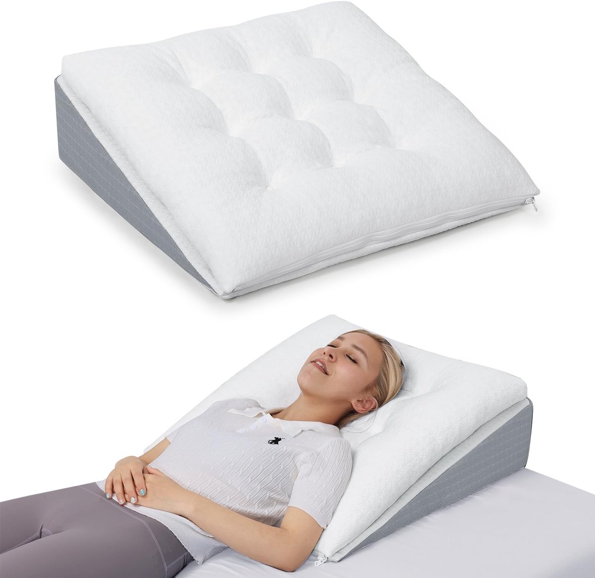 Wigkussen voor bed & bank, aanpasbare traagschuimlaag, matraskeg, groot leeskussen voor het verhogen van het hoofd, rugkussen als hoofdeinde, rugsteunkussen, beenkussen (60x60x19)
