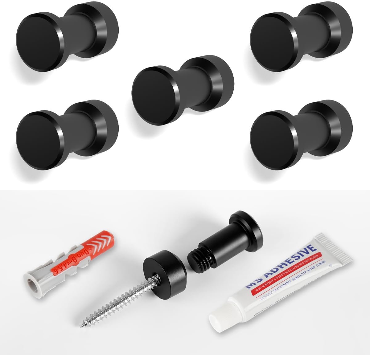 Set van 5 wandhaken, handdoekhaken, handdoekhouder, te schroeven, zonder te boren, zelfklevend, kleefhaken, kapstokhaken, kleerhaken, roestvrij staal, voor badkamer, keuken - 5 stuks, zwart