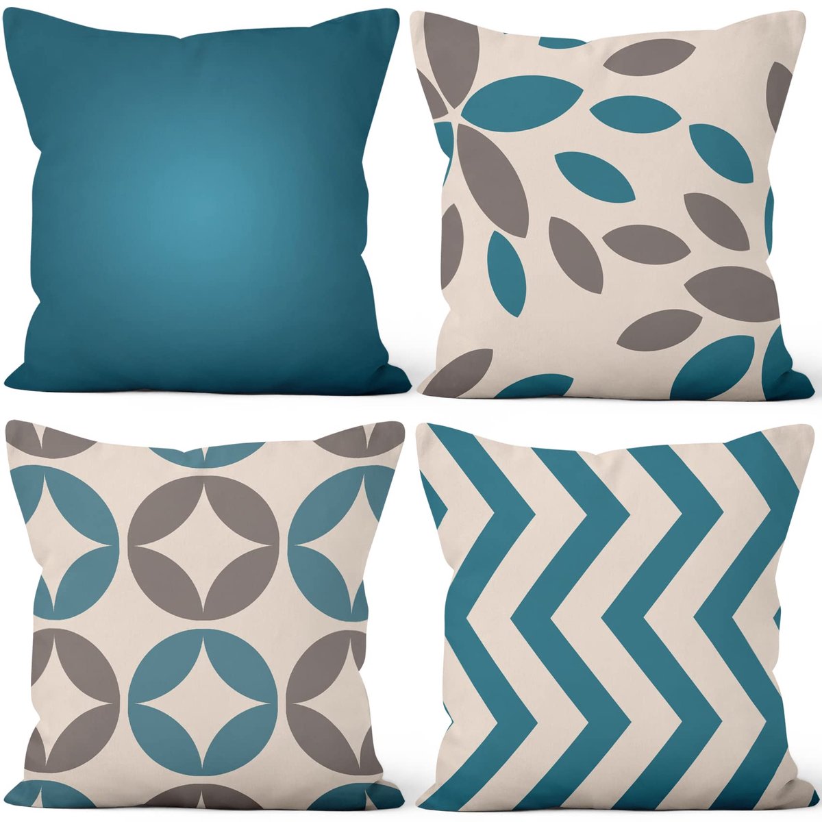 Kussenslopen Set van 4, minimalistische kussenhoezen donkercyaan en grijze geometrie zachte korte pluche vierkante kussensloop voor bank slaapkamer, autostoel woondecoratie 18 "x18"