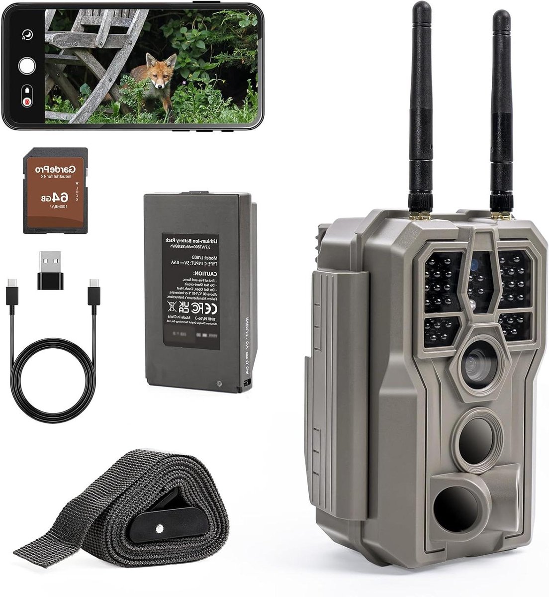 Wildcamera met Wifi - Trailcamera Beveiligingscamera - Natuur Omgang - 64MP H.264 4K Video - 30m Nachtzicht - Camouflage