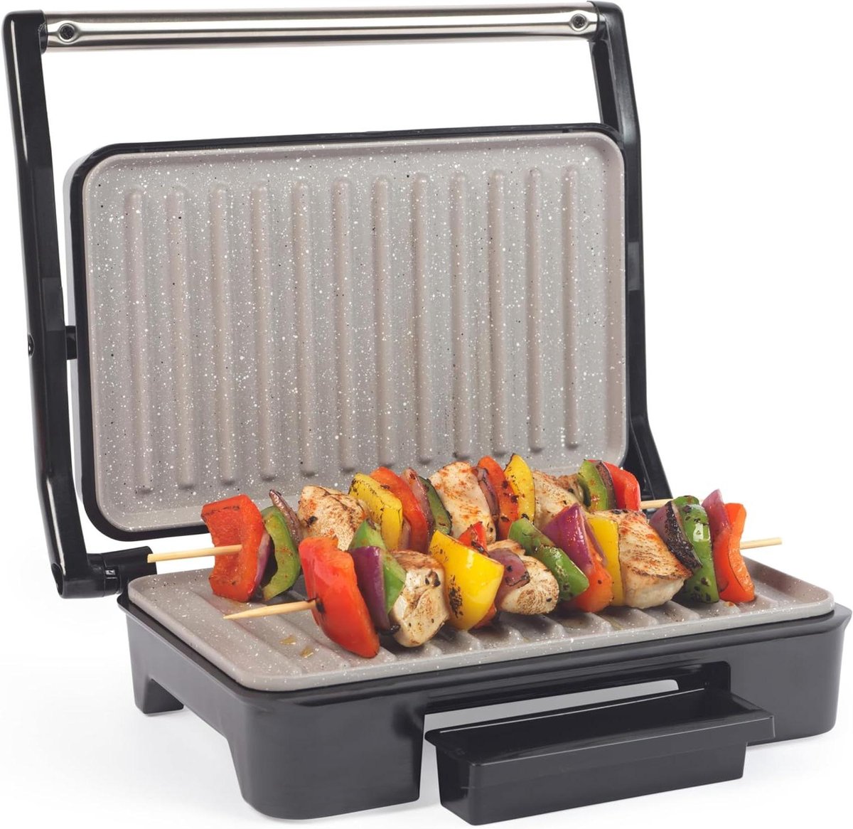 Elektrische Grill - Contactgrill Panini - Gezond Eten - Zonder Olie Grillen - 750 Watt - Zwart