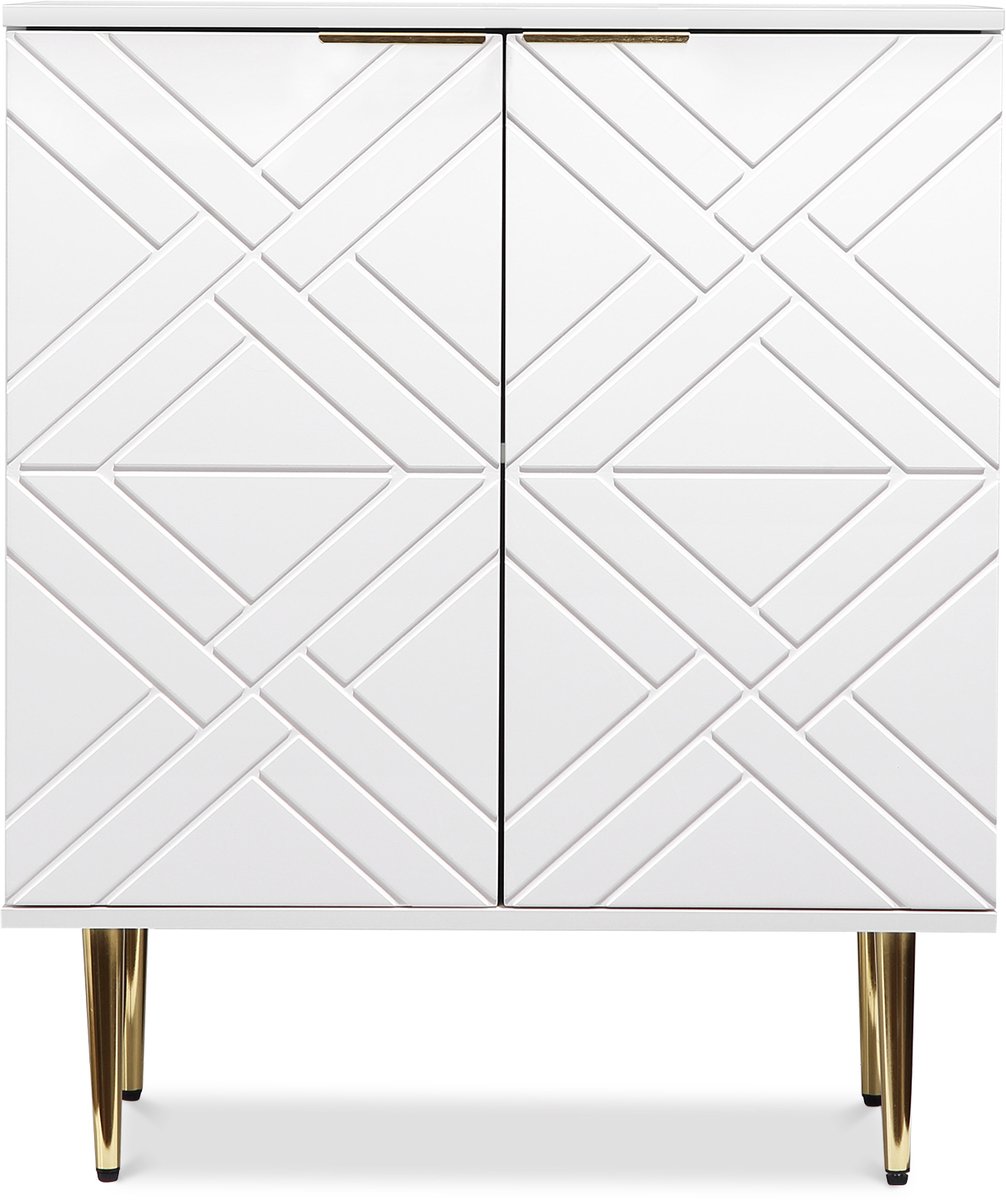 Dressoir - 74x40x88cm - Buffetkast Modern - Opbergkast Woonkamer - Geometrisch Reliëf - Gouden Handgrepen - Metalen Poten - Verstelbare Planken - Voor Keuken en Eetkamer - Wit