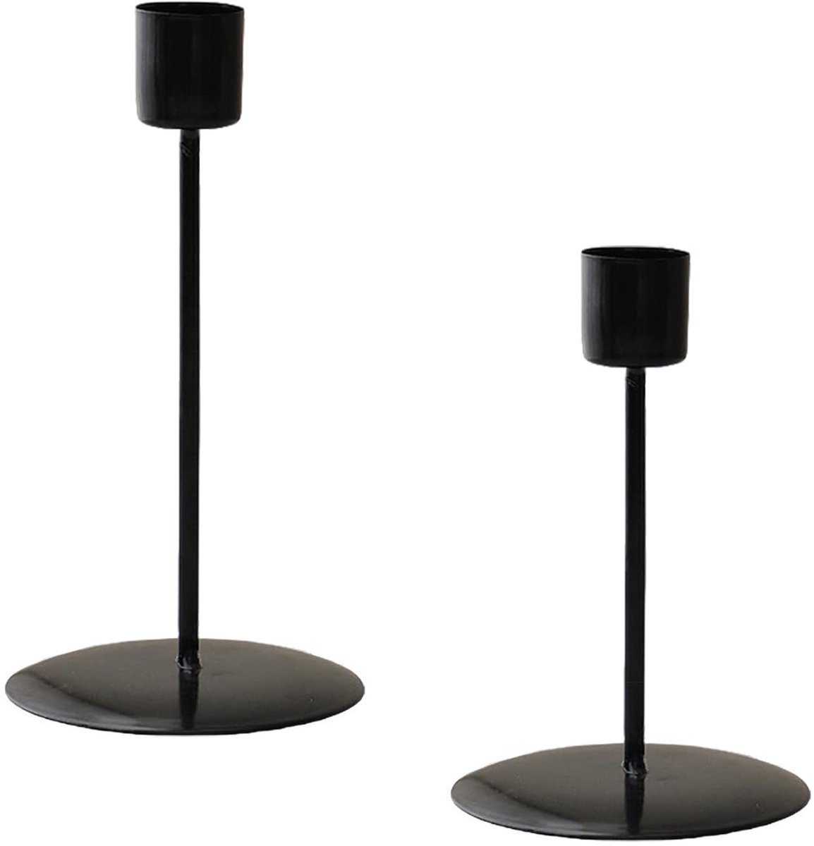Set van 2 taps toelopende kandelaars Vintage, taps toelopende kandelaarhouders rustiek, metalen hoge kandelaars decoratief, gietijzer middelpunt decor voor thuis diner feest vakantie decoratie (zwart)