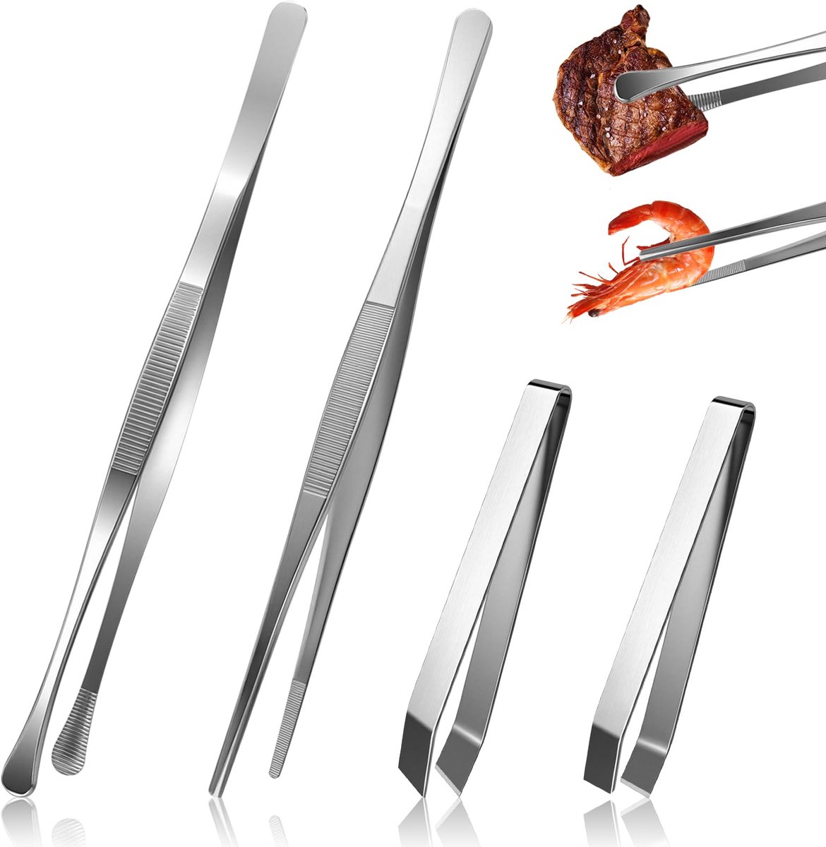 Pincet, 4 stuks, kooktpincet, roestvrij staal, professionele vleespincet, kok, pincet, keuken, grillpincet voor koken, braden, grillen, serveren