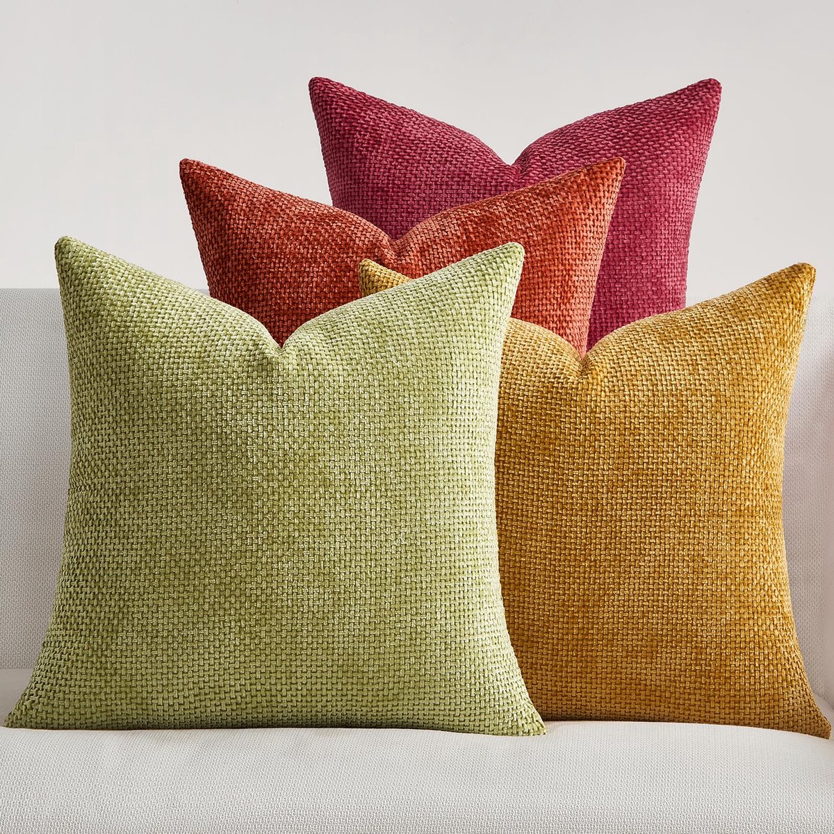 Set van 4 Chenille Kussenslopen 50 x 50 cm, Decoratieve Kussenhoezen, Moderne Bankkussensoop, Kussens, Sierkussen, Woonkamer, Slaapkamer, Oranje-blauw Serie