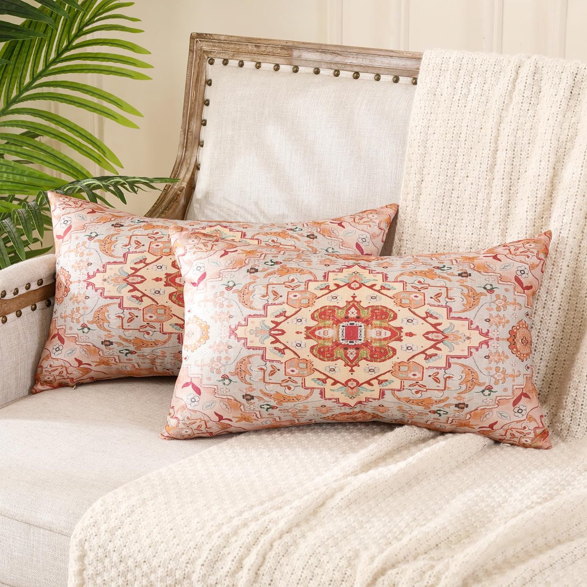 set van 2 kussenslopen 30x50 Boho kussenslopen Bohemian abstracte deco kussen Vintage dubbelzijdig vierkante kussenovertrek decoratief decoratief voor tuin sofa kussenslopen bed fauteuil