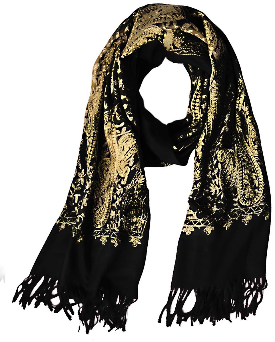 CoCo Women's Embroidered Oversize Tassel Shawl Scarf Wraps for Women (#3-Black)