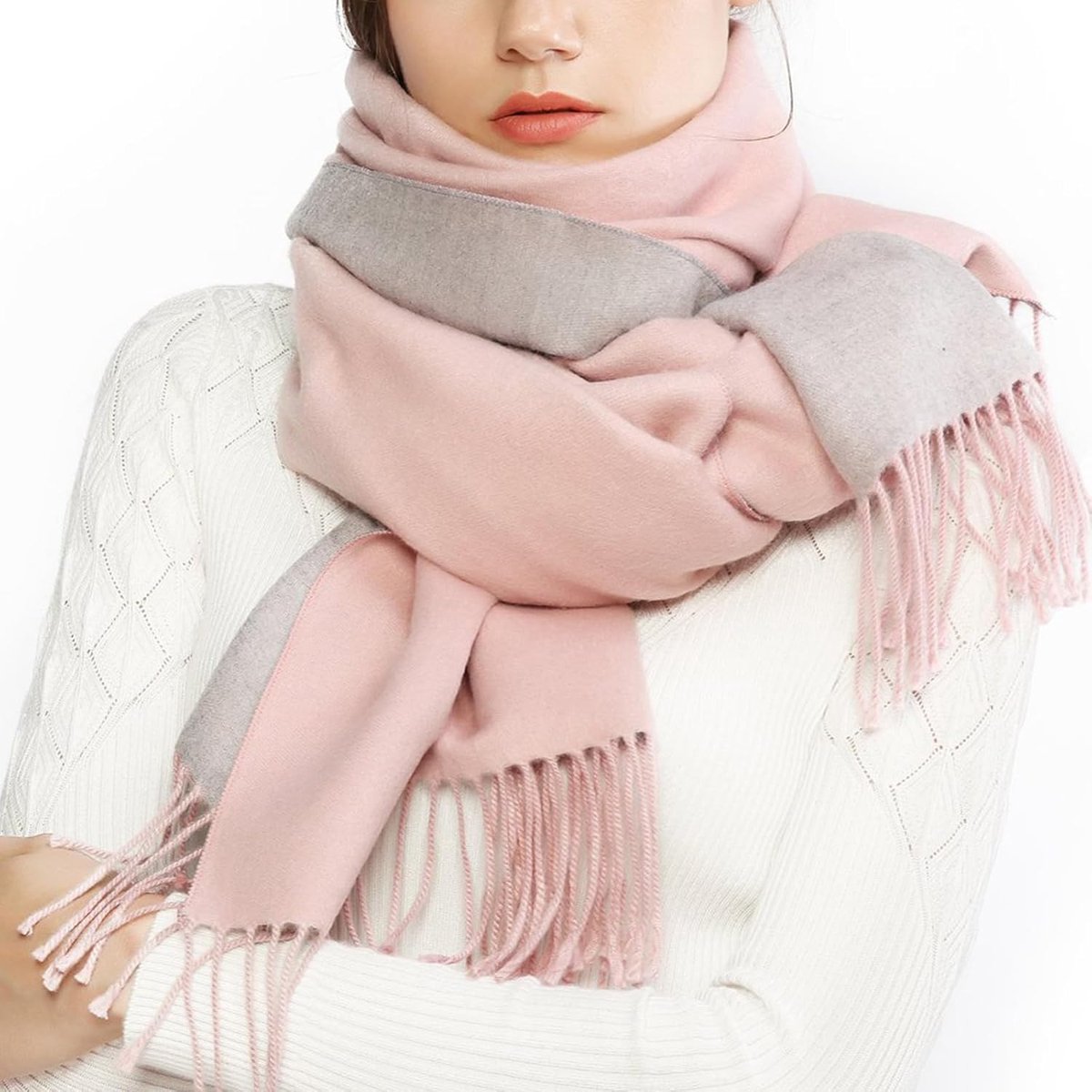 Dames Sjaal Groot Zacht Dubbelzijdig Design, Warme Winter Sjaal met Franjes voor Herfst en Winter